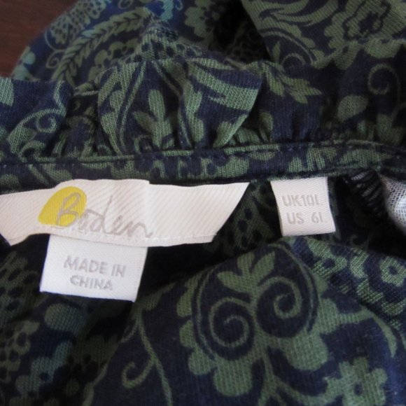 Boden Green & Blue Paisley Long Sleeve Jersey Sheath Dress w Tie Belt in Size 6L - Picture 6 of 6